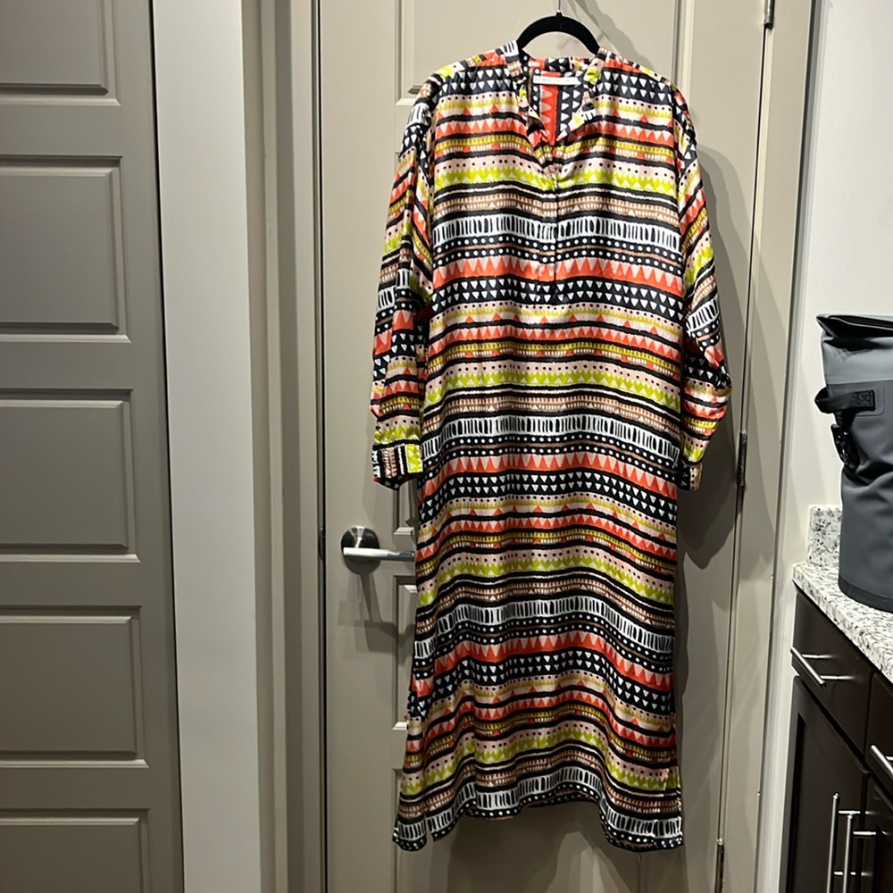 NE QUITTEZ PAZ Printed Long Sleeve Dress, Loose Fitting, 100% Silk, Size Small